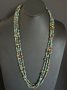 Native American Sterling Silver Multi Strand Turquoise Tigers Eye Bead Necklace 32" Turquoise Lariat Hand-strung Jewelry, Hand-strung Turquoise Lariat Jewelry, Artisan Turquoise Multi-strand Necklace, Turquoise Lariat Beaded Necklace Hand-strung, Turquoise Hand-strung Lariat Jewelry, Turquoise Hand-strung Lariat Beaded Necklace, Southwestern Multi-strand Turquoise Gemstone Necklace, Southwestern Multi-strand Turquoise Beaded Necklace, Southwestern Multi-strand Turquoise Beads