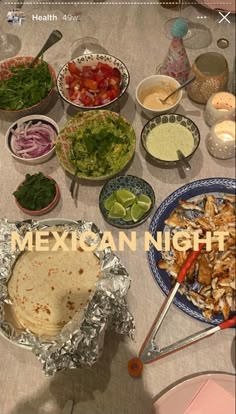 mexican food is displayed on a table with the words mexican light above it and below it