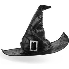 a black witches hat on top of a wooden boat with a diamond buckle in the center