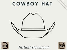 Cowboy Hat Outline, Cowboy Hat Drawing, Cowboy Hat Design, Shoes Png, Bride And Groom Silhouette, Rodeo Party, Hat Png, Western Wall Art, Chapeau Cowboy