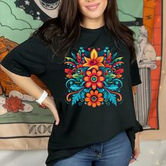 Ojibwe Floral T-shirt, Traditional Native American Flower Shirt, Ojibwe Tshirt, Ojibwe Floral Shirt, Native American Flower Pattern Tee - Etsy Patterned Floral Print Cotton T-shirt, Casual Patterned T-shirt With Graphic Print, Cotton Tops With Multicolor Sublimation Print, Artistic Multicolor Crew Neck T-shirt, Colorful Printed Crew Neck Top, Bohemian Printed Short Sleeve T-shirt, Bohemian Tops With Graphic Multicolor Print, Colorful Bohemian Tops With Graphic Print, Multicolor Screen Print Cotton Top