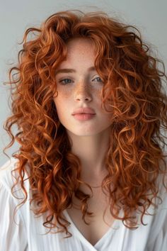 Copper Natural Curly Hair, Light Auburn Copper Hair, Cheery Red Hair Colour, Curly Red Hair Naturally, Red Heads With Blonde Highlights, Copper Hair Blue Eyes, Ginger Hair Freckles, Shaggy Red Hair, Warm Spring Hair Color