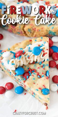 a piece of cookie cake with red, white and blue sprinkles on it