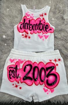 Airbrush Designs by Galveston Airbrush! ♡ ✧ Our Designs on these cute outfits are handmade with the artists' skilled Hands.   ✧Design might look slightly different from the pictures or have small imperfections and that's okay, it's what makes them unique Each design includes up to TWO names or words with up to THREE specified COLORS. Please leave all the design instructions in the personalization section of your order. SIZES: Available for ADULTS DESIGN PLACEMENT: All designs are airbrushed on t Birthday Airbrush Outfits, Airbrush Birthday Outfits, 90s Party Outfit Black Women, Freaknik Outfits Black Women, Custom Birthday Outfits, Freaknik Party, Airbrush Clothes, Baddies Outfits, Psd Boxers