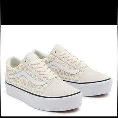 Cream Color Classic Pattern, Women’s Size 11.5 Platform Sneakers. New In Box Vans Cream Low-top Sneakers, Cream Low-top Vans Sneakers, Trendy White Skate Shoes With Perforated Toe Box, White Platform Lace-up Skate Shoes, White Lace-up Platform Skate Shoes, White Vans Casual Platform Sneakers, White Casual Vans Platform Sneakers, Casual White Vans Platform Sneakers, White Lace-up Vans Platform Sneakers