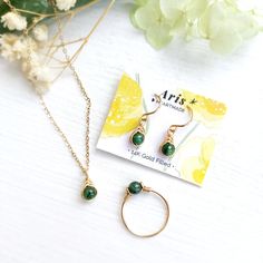 💚 Tiny Emerald Dangle Earrings & Necklace Set with 4mm genuine emerald beads. Choices of 14K gold-filled, rose gold-filled & 925 Sterling Silver. • Stone size: 4mm • Set includes dangle earrings & necklace ✨ Emerald, the May birthstone, is the crystal that represents healing & fertility. It encourages growth, reflection, peace, and balance. The stone to heal & open your heart. ✨ • Gold-filled & 925 Sterling Silver wire is known for its lasting quality. With proper care, they will last the color Emerald Jewelry Set, Gemstone Stacking Ring, Peace And Balance, Black Tourmaline Ring, Necklace Emerald, Emerald Bead, Sterling Silver Wire Wrap, Earrings And Necklace, May Birthstone