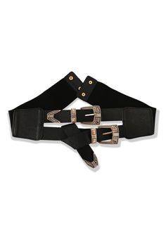 We know you've seen statement belts making a comeback. And you might be thinking, but can I pull that off? The answer is YES. And we're here with just the right pieces to show you how. Elastic Back Closure Select From Two Size Options Double Gold Buckle Belts Vintage Adjustable Black Belt Buckles, Vintage Black Adjustable Belt Buckles, Trendy Adjustable Belt Buckles For Party, Vintage Black Adjustable Belt, Adjustable Black Belts For Party, Adjustable Black Belts And Suspenders, Adjustable Black Belts For Parties, Trendy Adjustable Corset Belt With Belt Loops, Vintage Black Belt With Removable Buckle