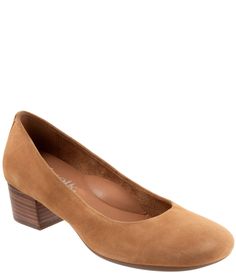 From SoftWalk&#x2C; the Lynn Suede Block Heel Pumps feature: Suede upperSlip onLeather liningRemovable memory foam cushioned footbedRubber outsoleApprox. .25" platform heightApprox. 2.25" block heel height Imported. Block Heel Pumps, Suede Block Heels, How To Make Shoes, Heel Pumps, Dillard's, Pumps Heels, Comfortable Shoes, Block Heels, Memory Foam