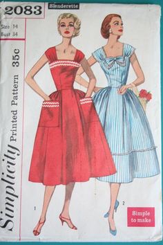 1957 Unused Vintage Dress Pattern, Size 14 Pattern, instructions and envelope in very good condition. Retro Sewing Patterns, 20th Century Fashion, Fashion 1950s, Full Skirt Dress