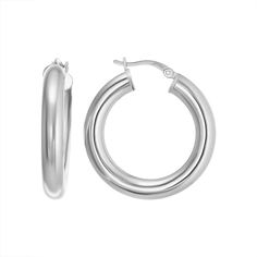 Love the way you look with these sterling silver round hoop earrings. Click on this JEWELRY & WATCHES GUIDE to learn about fit, styles, materials and more! Love the way you look with these sterling silver round hoop earrings. Click on this JEWELRY & WATCHES GUIDE to learn about fit, styles, materials and more! FEATURES Dimensions: 30 mm x 5 mm Backings: click-it Nickel free Metal: sterling silver Plating: rhodium Finish: polished Size: One Size. Gender: female. Age Group: adult. Cadmium-free Classic Silver Jewelry, Silver Huggie Earrings With Sterling Silver Clasp, Sterling Silver Rounded Jewelry With Polished Finish, Classic Silver Rounded Jewelry, Everyday White Gold Rounded Jewelry, Classic Rounded Silver Jewelry, Sterling Silver Hoop Earrings With Spring Ring Clasp, Classic Circle Sterling Silver Earrings, Classic Sterling Silver Circle Earrings