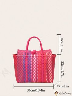 BirdinBag - Stylish PVC Weave Tote Beach Bag for Women - Perfect for Holidays and Clear Bag Requirements Pink Square Bucket Bag For Travel, Square Pink Bucket Bag For Travel, Pink Satchel Shoulder Bag For Beach, Pink Satchel Shoulder Bag For The Beach, Pink Rectangular Satchel For Summer, Summer Pink Rectangular Satchel, Pink Rectangular Bucket Bag For Daily Use, Red Rectangular Beach Bag With Large Capacity, Red Rectangular Bucket Bag For Vacation