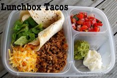 lunchbox tacos are packed with meat, cheese, lettuce and tomatoes