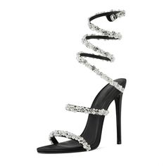 Black Ankle Wrap Dress Sandals Pearl Embellishments Stiletto Heels 100mm Glamorous Sandals With 4-inch Heel For Party, Evening Wedding Sandals With Rhinestones, Rhinestone Ankle Strap Heels For Party Season, High Heel Sandals For Cocktail Parties, Rhinestone Heels With Ankle Strap For Party Season, Party Season Heels With Rhinestones And Ankle Strap, High Heel Sandals For Cocktail Party Season, Glamorous Ankle Strap Sandals For Parties, Glamorous Sandals With Wrapped Heel For Party Season