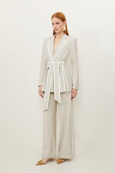 Melange Tailored Belted Tipped Detail Blazer Plus Size Workwear, Outfits For Mexico, Spring Wedding Guest Dress, Petite Business Casual, Fall Wedding Guest Dress, Outfits Petite, Evening Dresses Cocktail, Fall Outfits For Work, Bandeau Dress