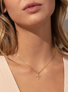 Gold Cross Pendant + Chain Necklace | Cross Jewelry | Uncommon James Cross Pendant Necklace Woman Gold, Cross Pendant Necklace Woman, Gold Figaro Chain, Uncommon James, Cross Stitch Letters, Necklace Cross, Gold Cross Pendant, Figaro Chains, Figaro Chain