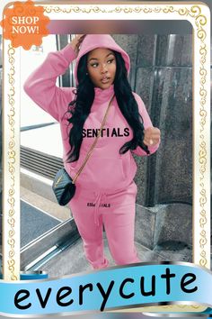 Hoodies Sweatshirt and Pants Jogging Women Tracksuit Trendy Pink Sweats For Leisure, Trendy Pink Leisure Sweats, Trendy Pink Sweatpants For Fall, Letter Print Sweats For Spring Loungewear, Pink Hooded Sets For Fall, Winter Casual Loungewear Set, Casual Winter Loungewear Sets, Pink Tracksuit For Leisure In Winter, Casual Pink Winter Tracksuit