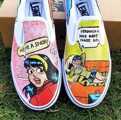 "⭐ FREE SHIPPING ⭐ Comic book art custom shoes women are created for Archive Comics lovers. A stunning handpainted van includes two gorgeous illustrations of Veronica on either side. Inspirational quotes from the show cover the sides - these amazing custom vans are perfect for any adventure! Design your own vans! Our focus is, as ever, on providing you with fashionable and well-made customized hand-painted sneakers. We welcome any and all design challenges that you can bring! Design your own cus Custom Slip On Vans, Hardworking Women, Hand Painted Vans, Veronica Mars, Painted Vans, Painted Sneakers, Loafers Women, Comic Book Art, Women Loafers