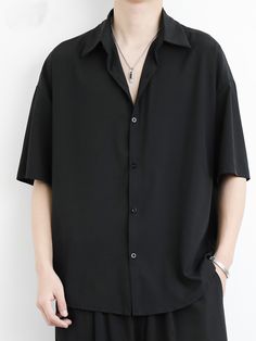 Black Button-Up Short Sleeve Shirt | Mia - Everglow L Black Short Sleeve Button Up, Black Relaxed Fit Shirt With Button Closure, Black Relaxed Fit Button-up Shirt, Black Button-up Top For Summer, Black Button-up Short Sleeve Shirt For Summer, Black Collared Short Sleeve Shirt With Button Closure, Casual Black Short Sleeve Shirt With Button Closure, Black Relaxed Fit Shirt With Buttons, Black Short Sleeve Shirt With Button Closure For Spring