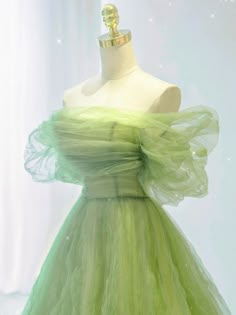 Green Organza Evening Dress For Prom, Green Organza Dress For Prom Season, Fitted Green Organza Ball Gown, A-line Tulle Evening Dress For Homecoming, Green Organza Evening Dress For Banquet, Elegant Green Tulle Ball Gown, Green Tulle Ball Gown For Banquets, Green Tulle Ball Gown For Banquet, Green Organza Evening Dress For Wedding