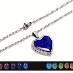 Nwt Mood Necklace Locket Heart Shaped Changes Color Due To Mood Temperature Too Opens Locket Oval Blue Locket Necklace, Vintage Blue Locket Necklace For Gift, Collectible Heart-shaped Locket Jewelry, Heart-shaped Locket Necklace For Valentine's Day, Heart-shaped Nickel-free Locket Necklace For Valentine's Day, Cell Phone Holster, Phone Holster, Pajama Shirt, Walker Boots