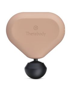 theraboby massager with black base and beige cover on it's head