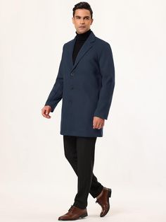 This Men's Slim Fit Long Sleeve Lapel Single Button Trench Coat is designed for both style and functionality. With its slim fit and single button closure, this coat gives a sleek and modern look while providing warmth and protection. The lapel adds a touch of sophistication, making it a versatile option for any occasion. 100% Polyester Care instructions Machine Wash Notched lapel, single breasted, button closure, mid-weight, solid color long sleeve overcoat. This long coat has two side pockets t Office Outerwear With Slim Fit And Suit Collar, Slim Fit Single Breasted Outerwear, Single Breasted Slim Fit Business Outerwear, Slim Fit Outerwear With Lapel Collar And Buttons, Slim Fit Outerwear With Buttons And Lapel Collar, Slim Fit Long Sleeve Semi-formal Outerwear, Business Slim Fit Outerwear With Button Closure, Office Outerwear Slim Fit With Single Button, Office Outerwear With Long Sleeves, Slim Fit