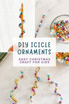 diy icicle ornaments made with beads and other crafting supplies on a table