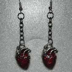 Handmade Red And Silver Anatomical Heart Charm Earrings Silver Chandelier Earrings, Pink Cocktails, Silver Chandelier, Multicolor Earrings, Red And Silver, Anatomical Heart, Human Heart, Beating Heart, Red Earrings