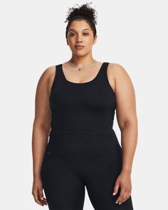 Ultra-soft fabric is breathable & comfortable|4-way stretch material moves better in every direction|Deep scoop neckline on back|Slightly cropped body length hits right at the waistband Versatile Solid Scoop Neck Activewear, Versatile Solid Color Scoop Neck Activewear, Functional Activewear With Scoop Neck And 4-way Stretch, Black Compression Activewear With Scoop Neck, Black Scoop Back Activewear For Sports, Solid Scoop Neck Activewear With Medium Support, Black Compressive Scoop Neck Activewear, Black Athleisure Activewear With Scoop Back, Seamless Construction Scoop Neck Activewear