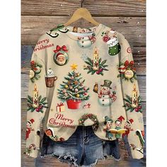 Category:Sweatshirt; Season:Fall,Winter; Fabric:Polyester; Sleeve Length:Long Sleeve; Look After Me:Machine wash; Gender:Women's; Style:Casual; Elasticity:Micro-elastic; Occasion:Street,Christmas; Top Length:Regular; Fit Type:Regular Fit; Pattern:Snowman; Design:Print; Neckline:Crew Neck; Brand:Shall We; Sports Clothing Sub Category:Sweatshirt; Listing Date:10/17/2024