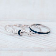 Lost in the Cosmos Ring Stack | Pura Vida Bracelets Bestie Rings, Cosmos Ring, Matching Things, Cute Promise Rings, Best Friend Rings, Black Diamond Wedding Rings, Space Rings, Crescent Ring, Friend Rings