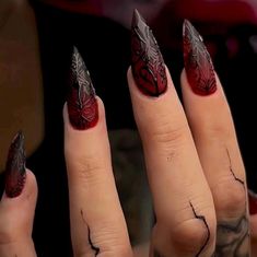 Brand New Pet Free, Smoke Free Home Romantic Goth Nails, Red Goth Nails, Vampy Nails, Blood Nails, Vampire Nails, Sharp Claws, Witchy Nails, Punk Nails, Gothic Nails