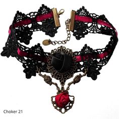 "Elegant, Beautiful Black Lace Chokers, Bracelets, Anklets, Earrings. All Occasion Jeweled Piece, Jewel Accents. Perfect for the Gothic, Graduation, Prom, Evening Attire. Choose Your Style # from the Drop Down Menu NOTE: Choker 20 has a Green Ribbon Threaded Through It, Choker 21 has a Red Ribbon. For additional Styles see listings under Necklace - Type in \"Gothic\" in Search Area" Gothic Graduation, Jewel Choker, Satin Ribbon Roses, Rose Choker, Gothic Lace, Black Lace Choker, Lace Choker Necklace, Vintage Choker Necklace, Rose Clothing