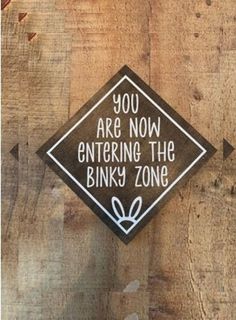 a sign that says you are now entering the binky zone on a wooden wall