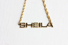 Vintage Name Necklace - Sheila Vintage Nameplate Necklaces, Vintage Custom Name Jewelry Nameplate, Vintage Personalized Nameplate Necklace, Vintage Personalized Name Necklace For Anniversary, Vintage Custom Name Nameplate Jewelry, Vintage Custom Nameplate Jewelry, Personalized Vintage Name Necklace For Anniversary, Personalized Vintage Nameplate Necklace, Vintage Silver Name Necklace