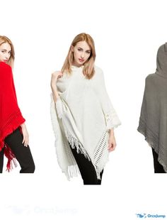 OrcaJump - Womens Elegant Poncho Cape with Tassel Hat Pullover Plus Size Knitted Sweater Cloak Shawl Autumn and Winter Scarf Winter Poncho, Cape Fashion, Capes For Women, Kids Clothes Boys, Maxi Dress Cocktail, Poncho Cape, Knitted Poncho, Summer Patterns, Fashion Winter