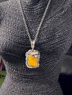 "Artisan Amber gemstone pendant Hand-made Sterling Silver 925,24k Gold Stones used: Baltic Amber, Pearls, Garnet Height - 3\" (with bail), Width - 1 1/2\" Height -75mm (with bail), Width - 38mm Unique Handcrafted One-of a-kind Design Pendant Each Piece of Jewelry in my Collection is Absolutely One of a Kind! When you start wearing a piece of my jewelry you will fall in love with it more and more each day and feel that good Energy and Love that I pass into it while creating this piece of Art. A p Yellow Polished Round Pendant Jewelry, Hammered Square Pendant Jewelry As Gift, Hammered Square Pendant Jewelry For Gift, Fusion Style Citrine Gold Jewelry, Yellow Pendant Jewelry With Polished Finish, Yellow Polished Pendant Jewelry, Pendant Citrine Necklace With Polished Finish, Gold Colored Sterling Silver Fusion Necklaces, Polished Citrine Pendant Necklace