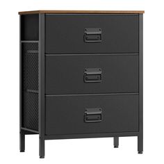 a black filing cabinet with three drawers on one side and an open drawer on the other