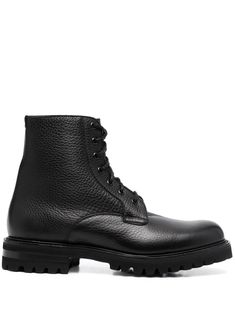 black calf leather ankle-length round toe front lace-up fastening ridged rubber sole Derby Boots, Church's Shoes, Classic Leather, Boots Black, All Black Sneakers, Ankle Length, Black Boots, Calf Leather, Derby