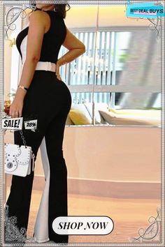 Sexy Jumpsuit Black and White Contrast Color Slim Fit Jumpsuit Women Without Belt Black High Waist Jumpsuit For Club, Trendy Black One-piece Jumpsuits And Rompers, Chic High-waist Jumpsuits And Rompers For Club, Trendy Black One-piece Jumpsuit, Chic High-waist Jumpsuits For Club, Fitted Jumpsuit, Black Jumpsuit, Jumpsuits For Women, Contrasting Colors