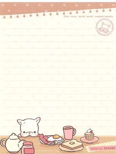 a notepad with an image of a cat eating breakfast