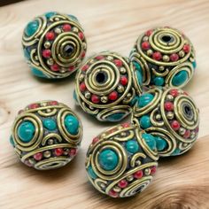 Tibetan Nepal Jewelry Artisan Handmade Brass Turquoise Coral 6 Masala beads | eBay Nepal Jewelry, Turquoise And Coral, Handmade Brass, Coral Turquoise, Handmade Fashion, Handmade Artisan, Tibet, Nepal, Coral