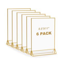 PRICES MAY VARY. You Will Receive: A set of six gold-edged acrylic sign holders, featuring a transparent design that allows for a clear view of your pictures or documents. Perfect for displaying 8.5" x 11" documents or photos Elegant & Stylish: These sign holders can elegantly showcase two photos back-to-back or hold a table number card at your wedding tables. The 3mm thick gold border frames are crafted from crystal-clear acrylic, providing superior transparency compared to other products. They will seamlessly integrate with your wedding theme and serve as a significant piece of decor Convenient to Install: The included triangular acrylic stand offers excellent support and can be used both indoors and outdoors. It ensures that the sign holder remains stable on the table without toppling o Clear Picture Frames, Wedding Table Number Holders, Acrylic Picture Frames, Acrylic Holders, Table Number Holders, Acrylic Signage, Golden Border, Menu Holders, Signing Table Wedding