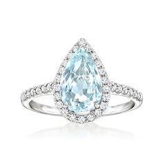 Ross-Simons - 2.20ct Aquamarine, .29ct t. w. Diamond Ring Pear Cut in 14kt White Gold. Size 9. Whether you celebrate a March birthday or simply adore its heavenly hue, this 2.20 carat pear-shaped aquamarine ring is a stunning style for every collection! Sparkling with an icy .29 ct. t. w. round brilliant-cut diamond frame that continues along the slender 14kt white gold band. 1/2" wide. Diamond and aquamarine ring. Aquamarine birthstones are the perfect gift for March birthdays. Dragon Goddess, March Birthdays, Aquamarine Birthstone, March Birthday, Stunning Style, Diamond Frame, Aquamarine Ring, Aquamarine Rings, White Gold Band