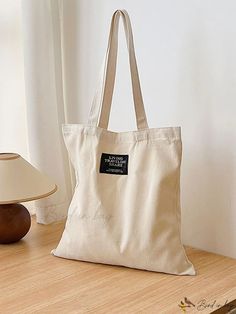 Bird in Bag - Beige Canvas Shopping Bag - Solid Color, Unisex, Foldable, Travel Ready Canvas Shopping Bag, Shoulder Tote Bag, Bird In Bag, Shoulder Tote, Beige Color, Solid Color, Tote Bag, Canvas, Pattern