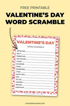 Valentine's day themed word scramble Valentines Printables Free Kids, Holiday Activity For Kids, Valentines Day Words, Valentine Words, Printable Games For Kids, Holiday Activities For Kids, Valentine's Day Printables, Valentines Printables Free