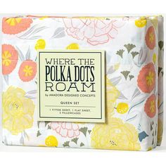 the product label for where the polka dots roam is displayed in front of an image of flowers