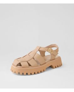 Skout Dark Nude Leather Sandals. Flaunt an on-trend aesthetic with these leather sandals by Mollini. Resting on a treaded platform sole, SKOUT boasts a classic design that is perfect for everyday styling. Trend Aesthetic, Cream Sandals, Chunky Platform, A Class, Women's Sandals, Platform Sandals, New Shoes, Leather Sandals, Classic Design