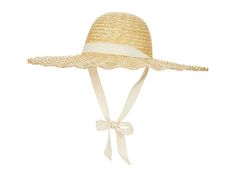 Lack of Color Scalloped Dolce Hat - Caps : Natural : Finish your sunny-day looks in elegant style with the Lack of Color Scalloped Dolce Hat. Shallow - classic crown height. Trimmed with cream cotton ribbon tie closure. UPF rating 50+ sun protection. 100% golden wheat straw. Spot clean. Imported. Measurements: Circumference: 23 1 2 in Brim: 5 1 2 in Product measurements were taken using size MD (57cm). Please note that measurements may vary by size. Golden Wheat, Lack Of Color, Cotton Ribbon, Crown Heights, Wheat Straw, Ribbon Tie, Elegant Style, Floppy Hat, Sun Protection