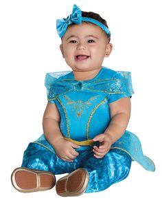 Your little one will be ready for their first magic carpet ride this Halloween when they’re wearing this adorable Jasmine costume. This princess-worthy jumpsuit features blue and gold detailing, draped shoulder and waistline, and the cutest matching headband. With convenient velcro closure, this costume is perfect for easy, on-the-go wear. Officially licensed Includes: Jumpsuit Headband Material: Polyester Velcro closure Care: Spot clean Imported Note: Shoes sold separately Baby Jasmine Costume, Princess Jasmine Costume, Magic Carpet Ride, Disney Princess Babies, Princess Jasmine, Baby Princess, Magic Carpet, Black Horse, Matching Headband